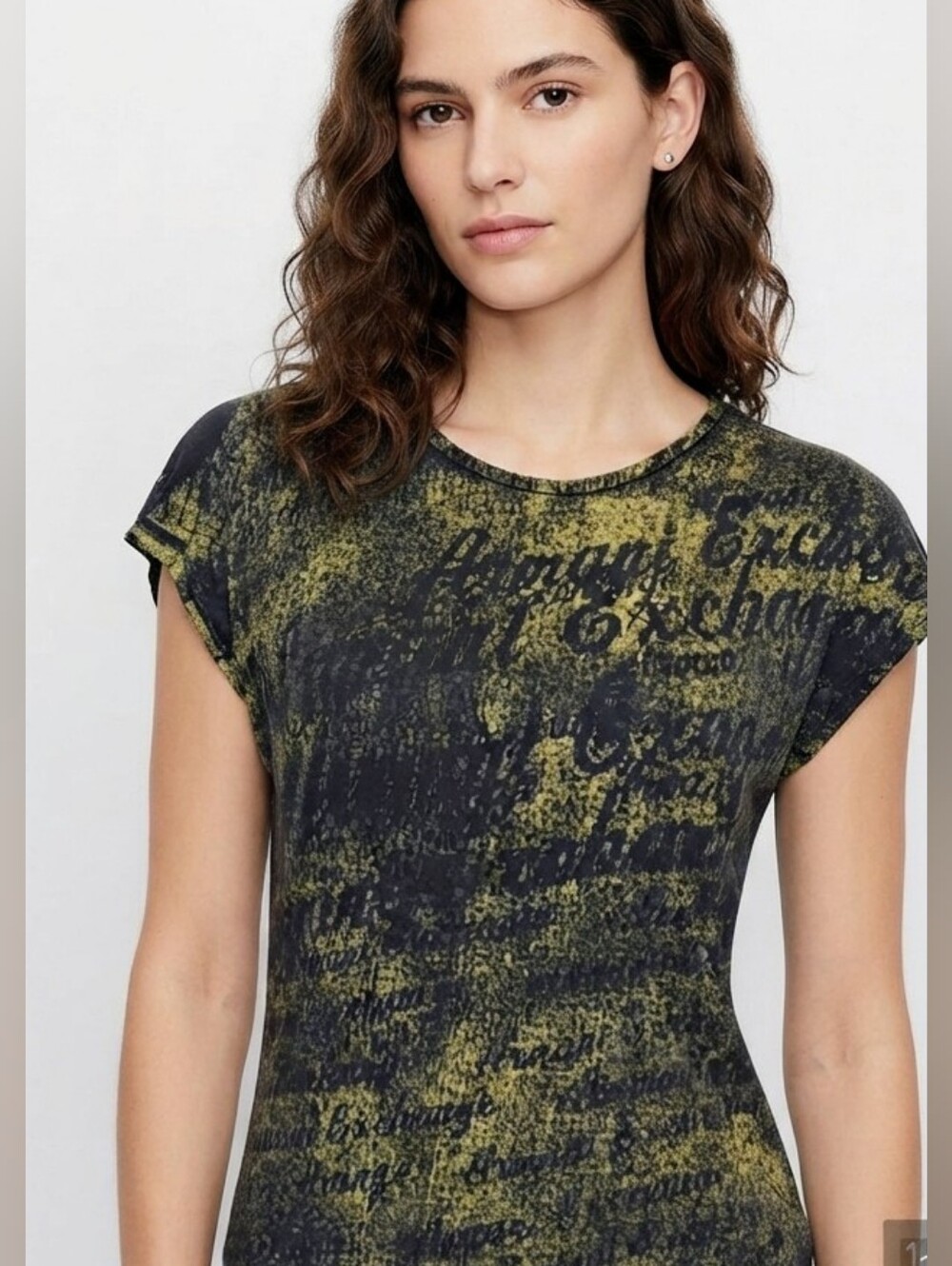 Vintage Armani Exchange Y2K Black Gold Pima Cotton Logo Top M Medium